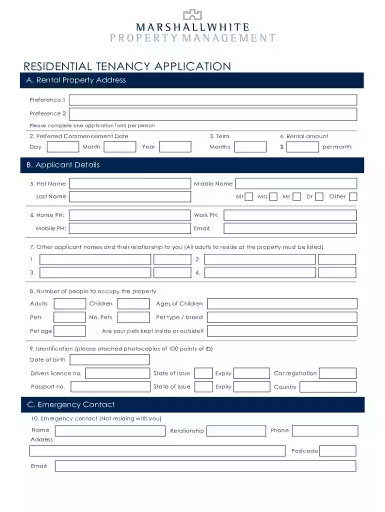 Tenancy Application Form - Marshall White Preview on Page 1