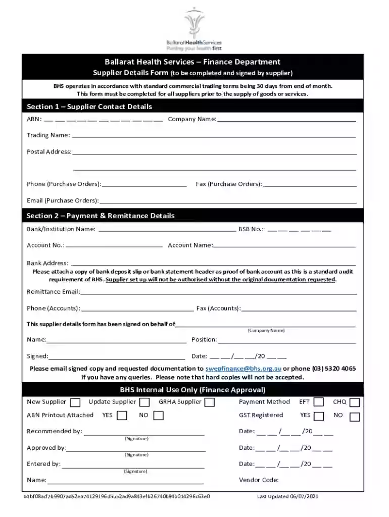 vendor details form Preview on Page 1