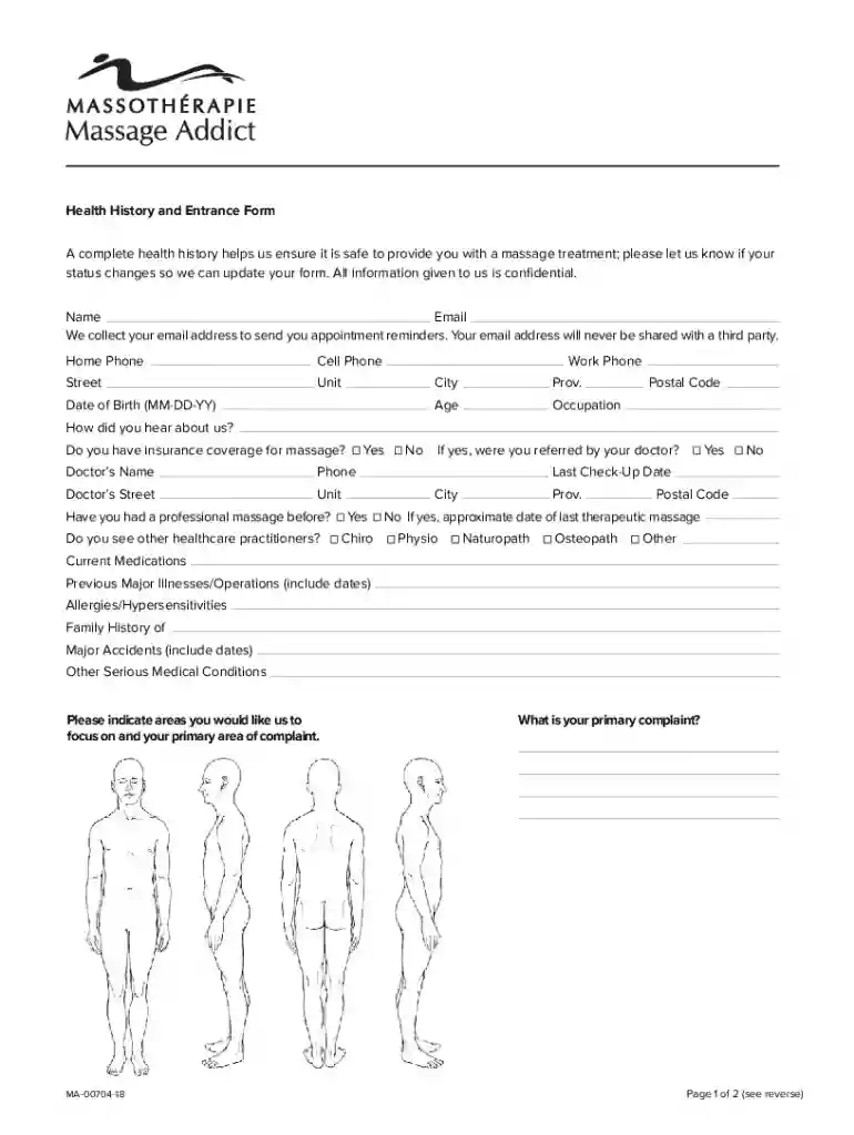 ca massage addict health form Preview on Page 1