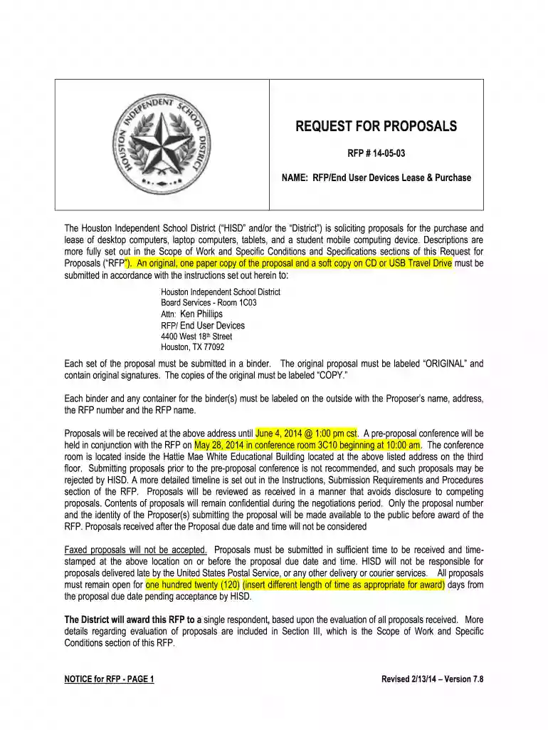 140503 RFP End User Devices v 4 1 - Houston Independent School ... - houstonisd Preview on Page 1