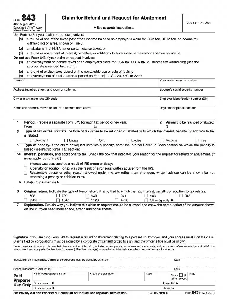 irs form 843 Preview on Page 1