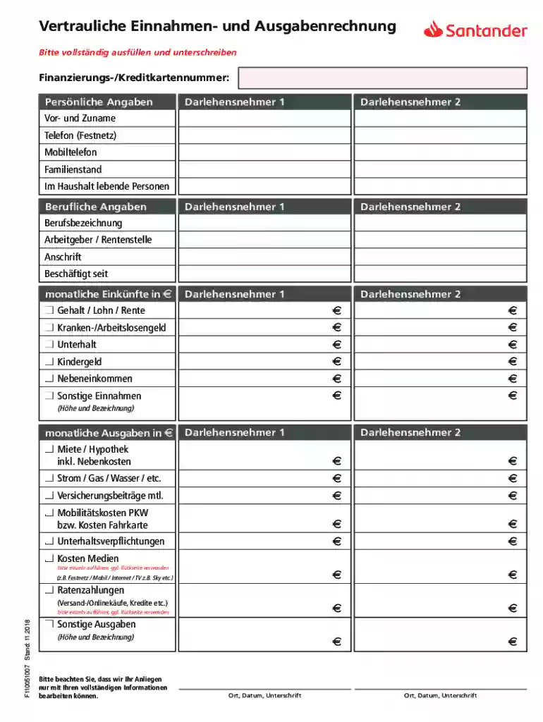Vertrauliche Einnahmen- und Ausgabenrechnung Preview on Page 1