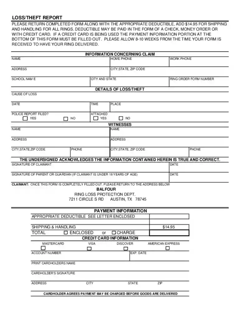 balfour loss theft report form Preview on Page 1