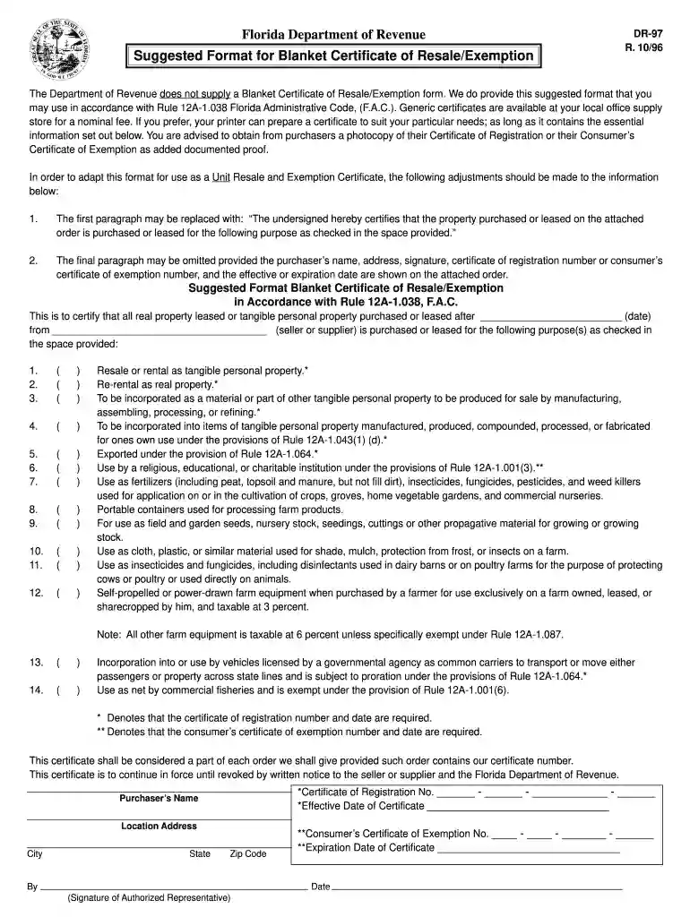 florida department of revenue form dr 97 1996 Preview on Page 1