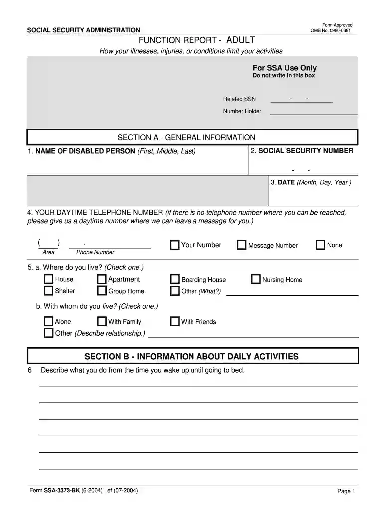 form ssa 3373 Preview on Page 1