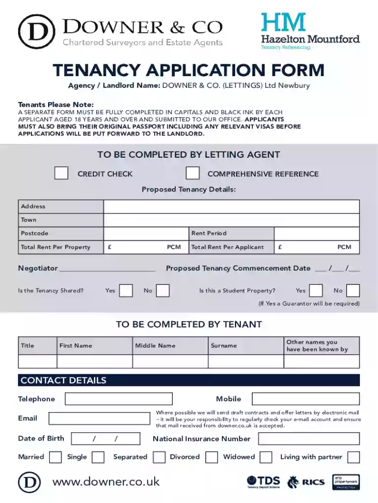TENANCY APPLICATION FORM - Downer & Co Preview on Page 1