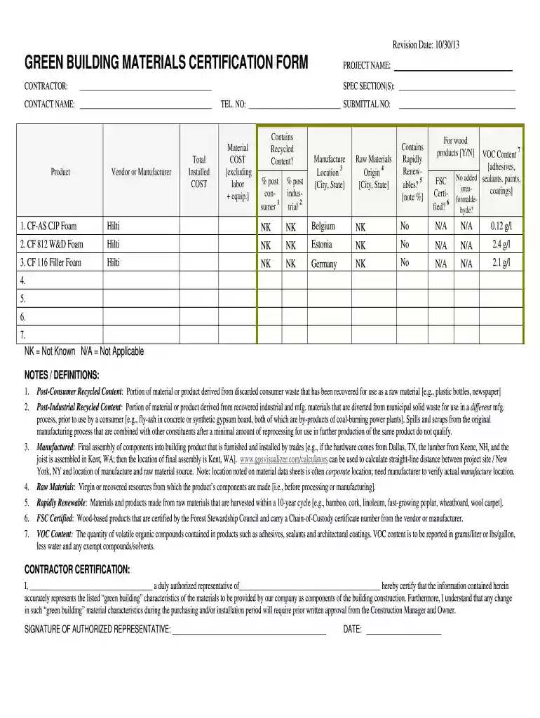leed certification form Preview on Page 1