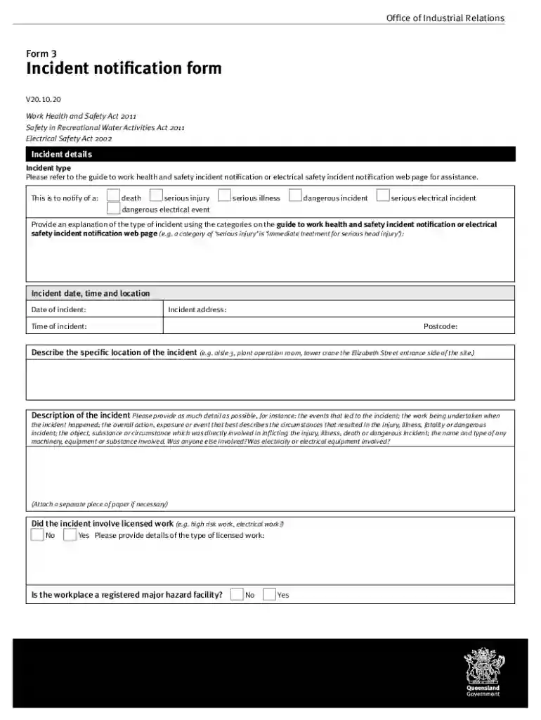 incident notification form qld Preview on Page 1
