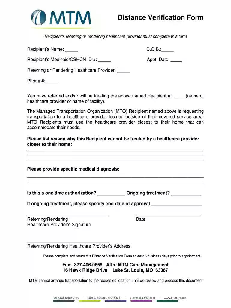 mtm distance verification form Preview on Page 1