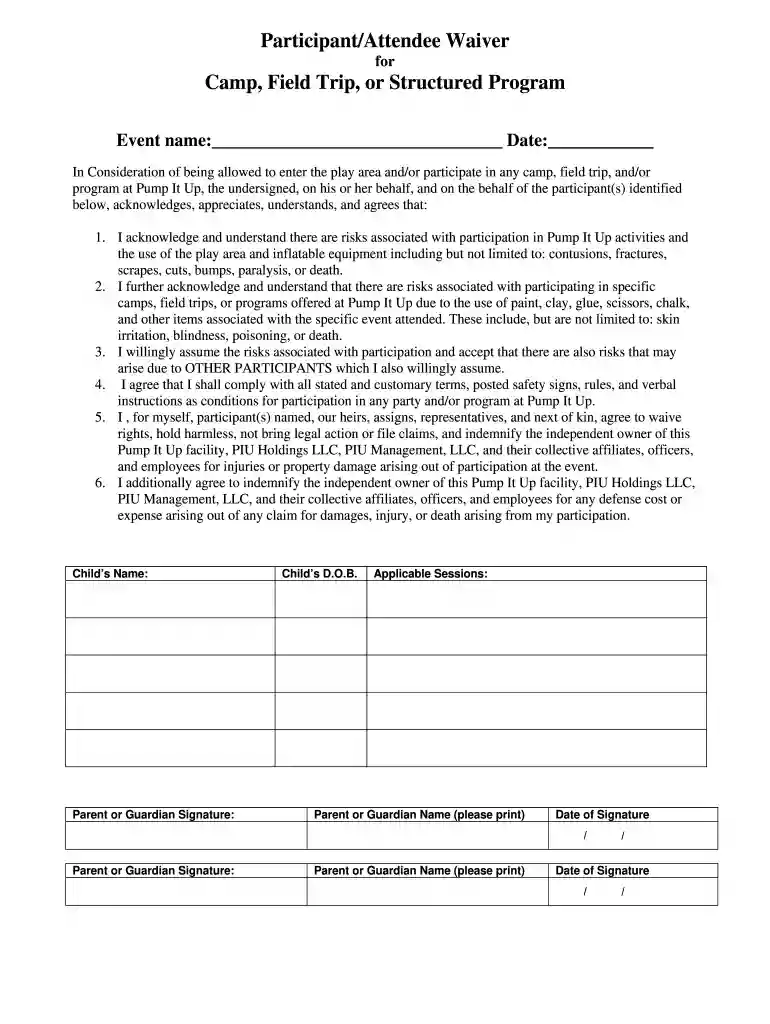 pump it up waiver Preview on Page 1