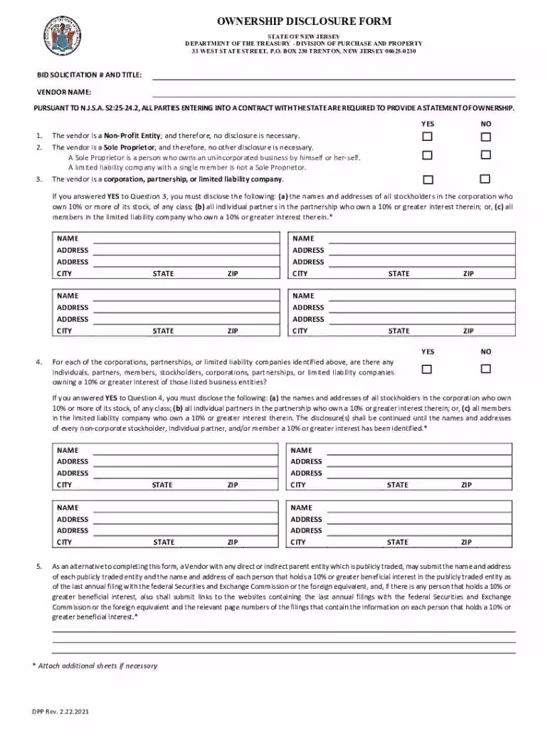 new jersey ownership disclosure form Preview on Page 1