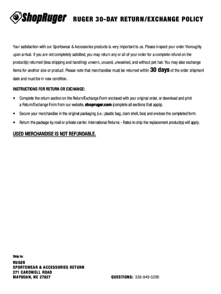 Ways to Order Return FAQ Ordering your Ruger Sportswear Preview on Page 1