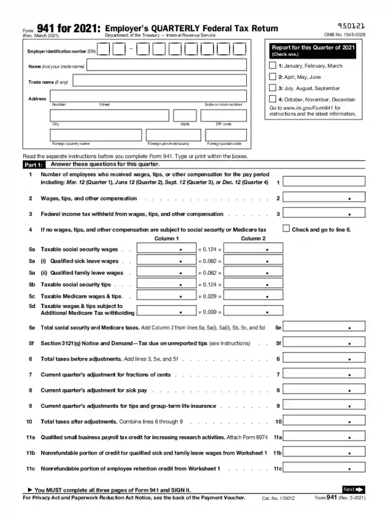 form 941 for 2021 Preview on Page 1