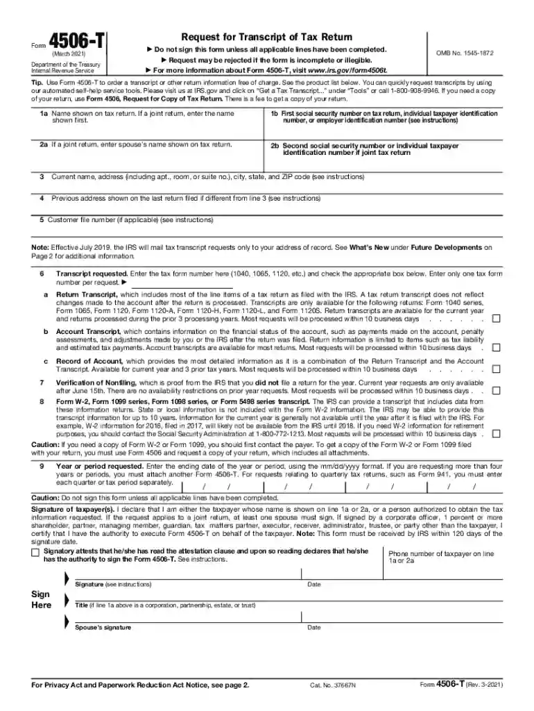 form 4506 t 2021 Preview on Page 1