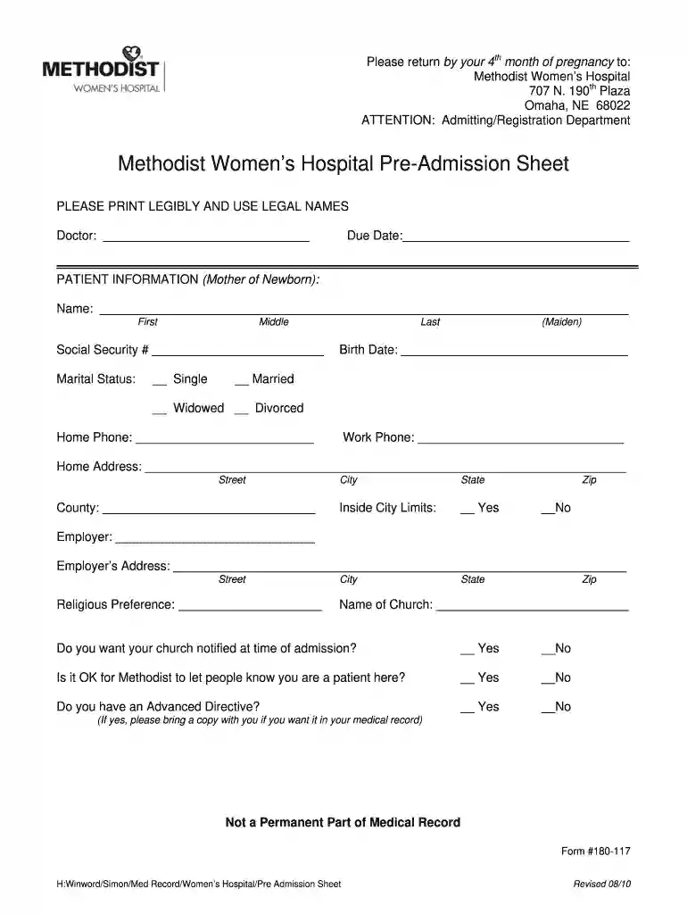 government hospital admission form Preview on Page 1