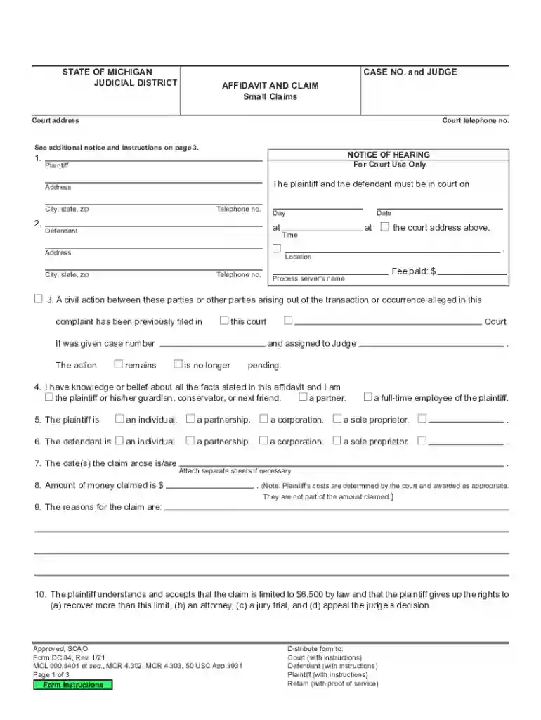 michigan small claims court Preview on Page 1