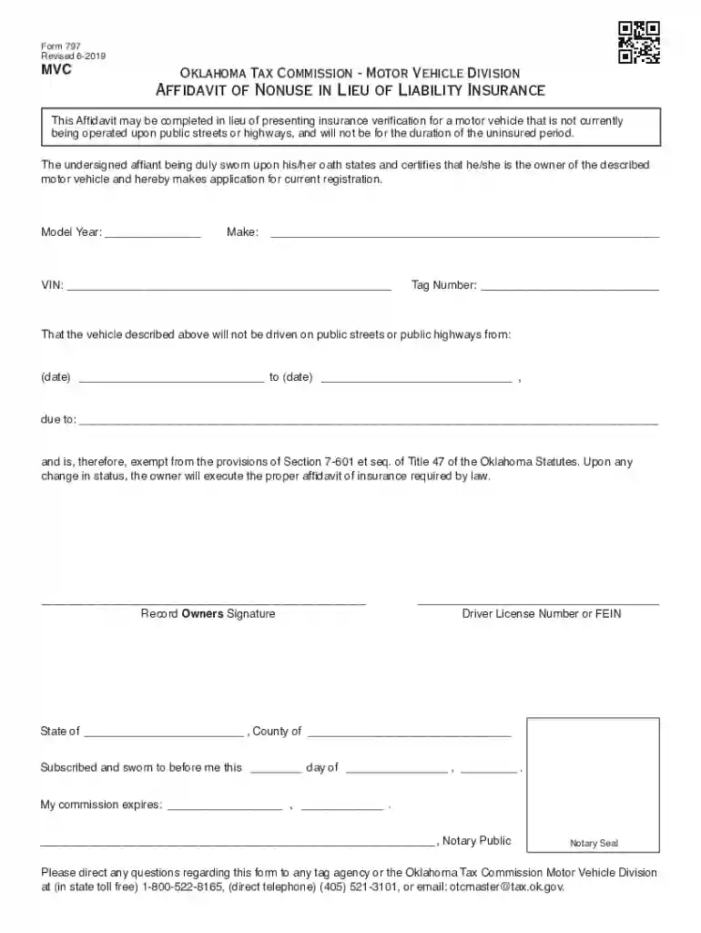 OTC Form 797 Download Fillable PDF or Fill Online Affidavit of ... Preview on Page 1