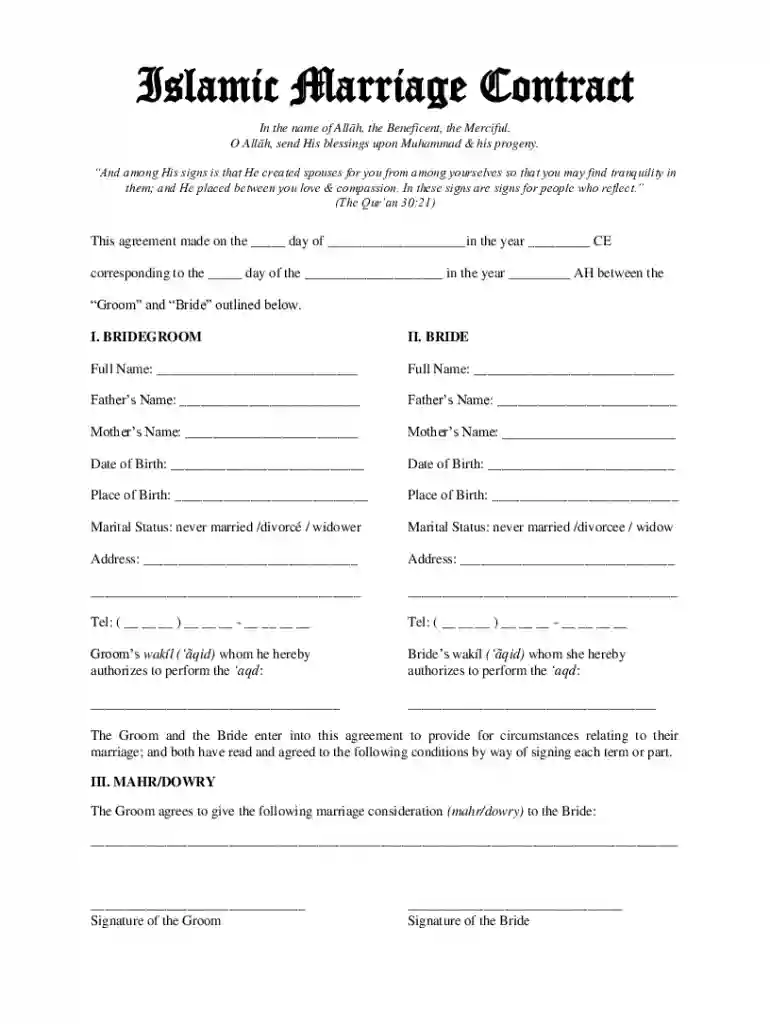 nikah contract pdf Preview on Page 1