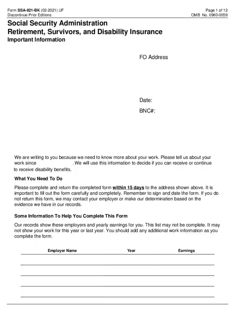 ssa 821 form pdf Preview on Page 1