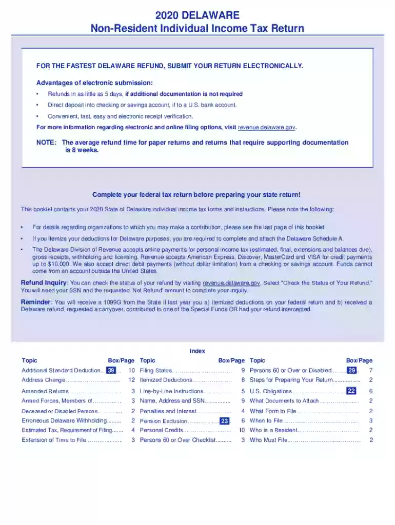 2020 R DELAWARE INDIVIDUAL RESIDENT INCOME TAX RETURN FORM 200-01 Preview on Page 1