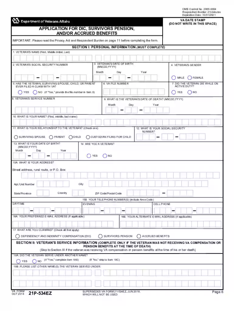 va form 21p 534ez application Preview on Page 1