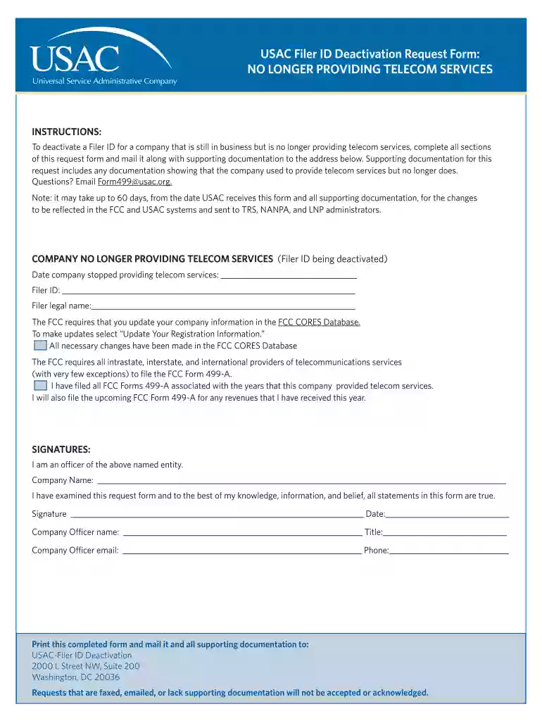 deactivation request form Preview on Page 1