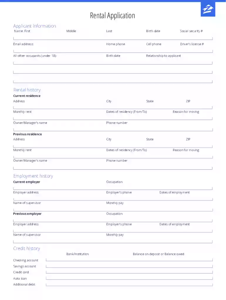 zillow rental application Preview on Page 1