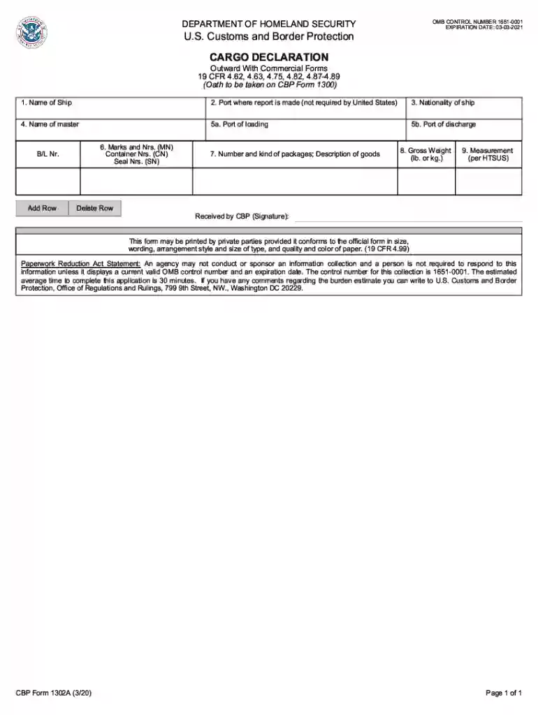 cbp form 1302 Preview on Page 1