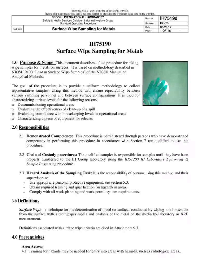 brookhaven national lab wipe Preview on Page 1