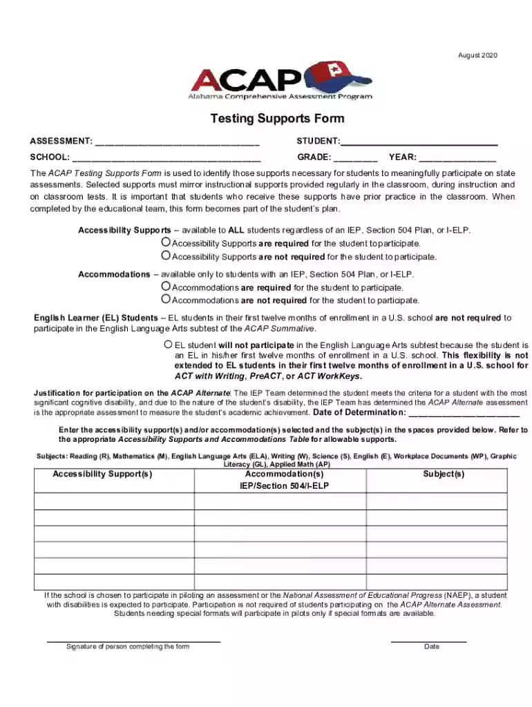 acap testing supports form Preview on Page 1