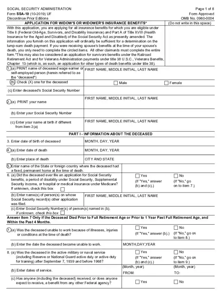 ssa 10 form Preview on Page 1