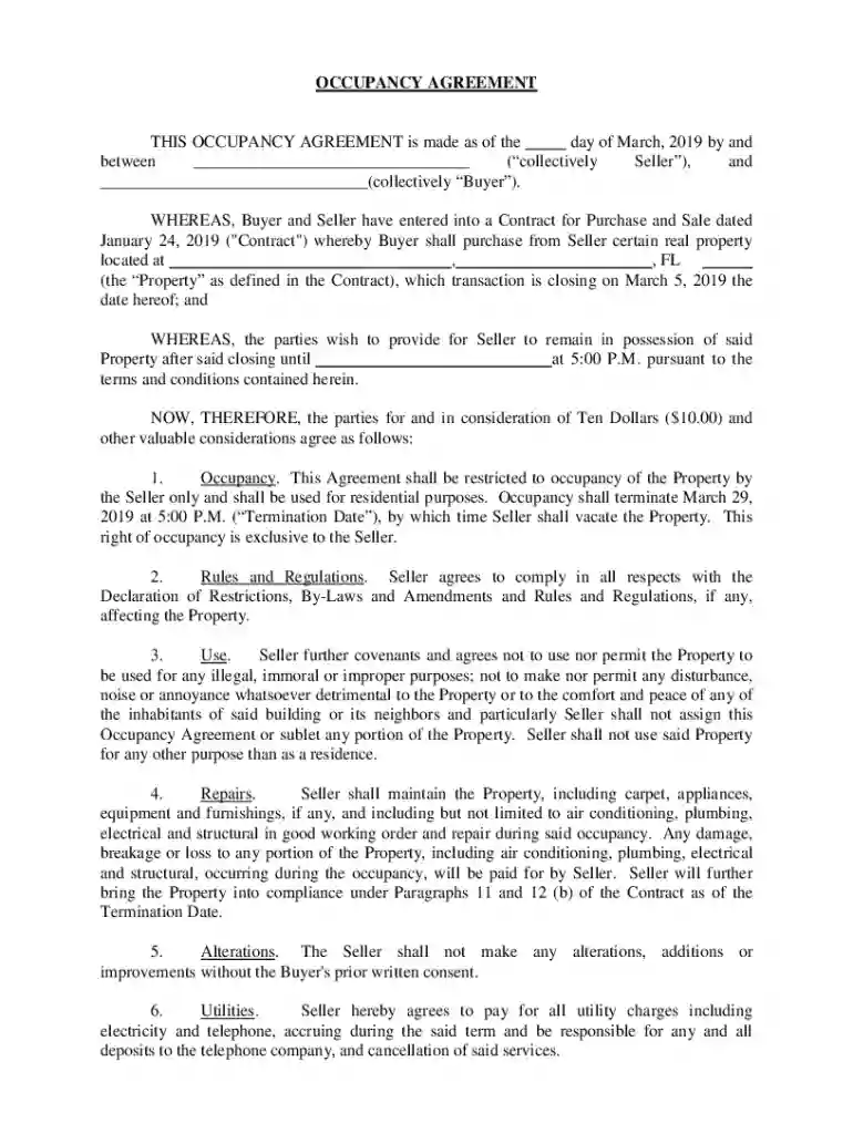 Post Occupancy Agreement doc Preview on Page 1