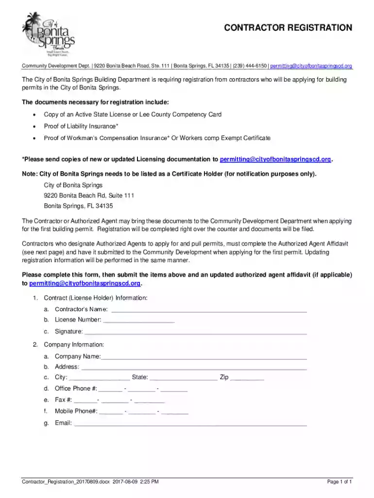 bonita contractor registration form Preview on Page 1