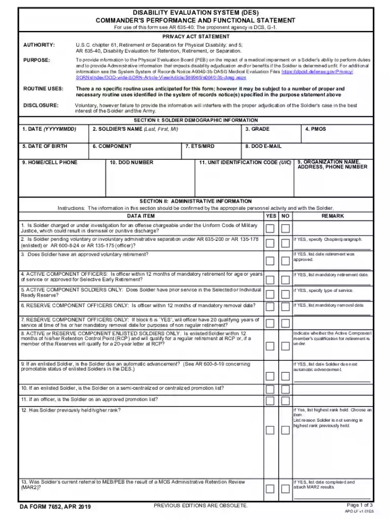 da form 7652 Preview on Page 1