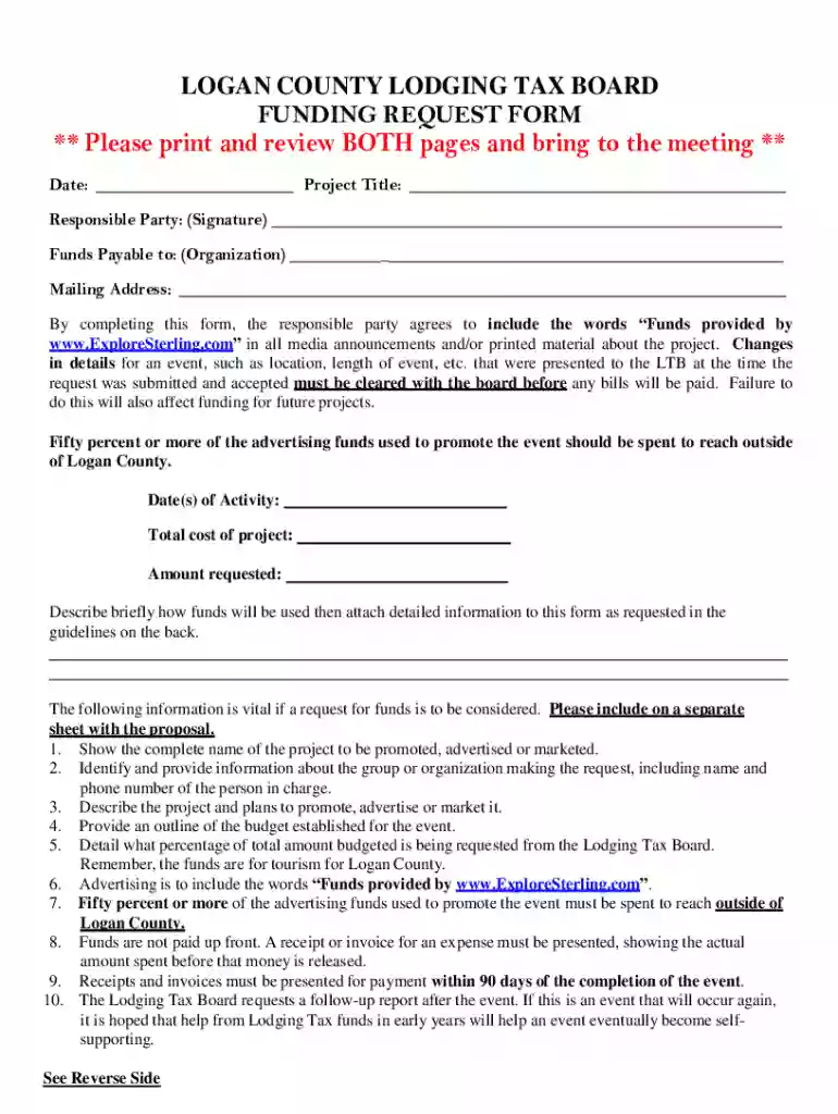 LOGAN COUNTY LODGING TAX BOARD FUNDING REQUEST FORM ** Please Preview on Page 1