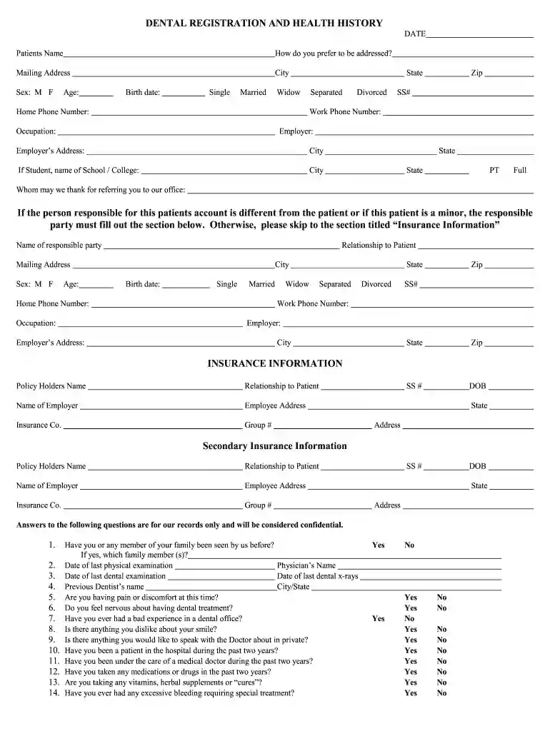 dental registration forms Preview on Page 1