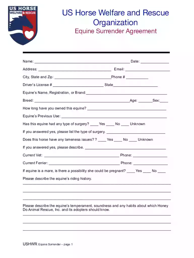 horse surrender form Preview on Page 1