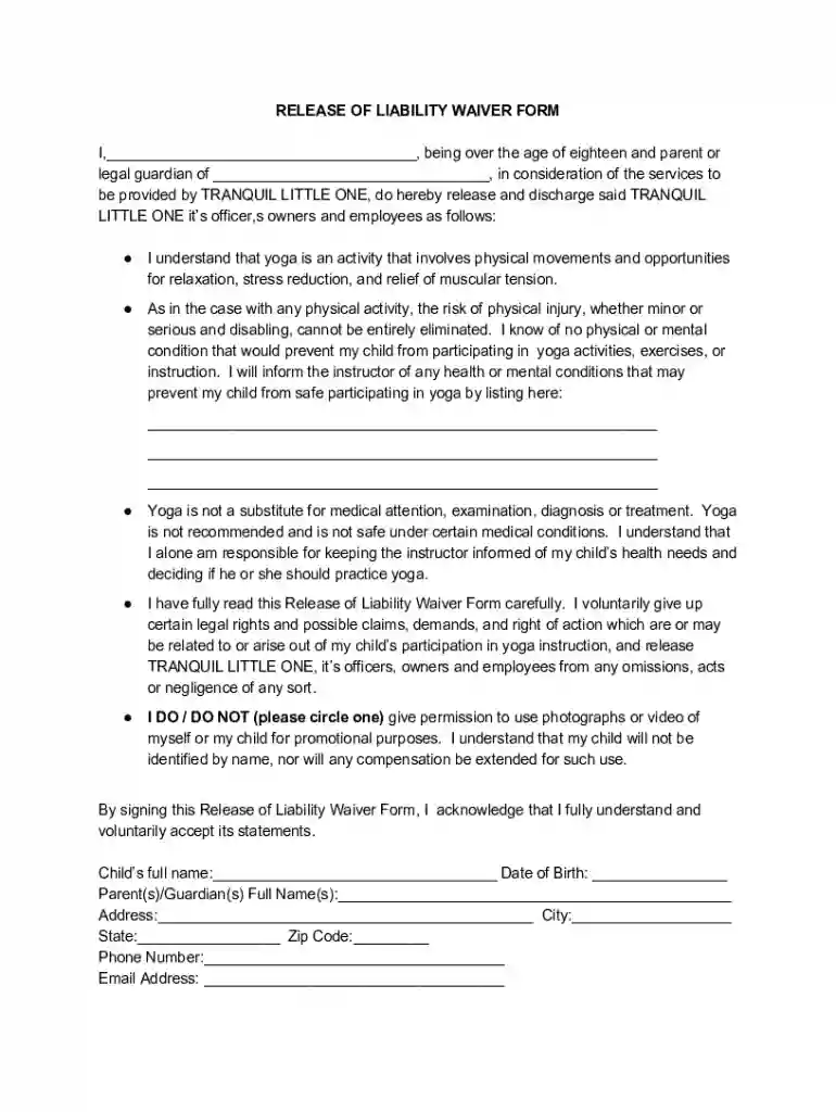 FREE 11+ Printable Liability Waiver Forms in PDFMs WordFree Release of Liability FormSample Waiver F Preview on Page 1