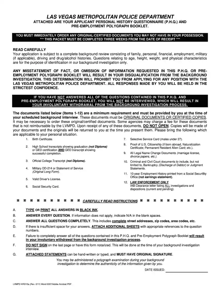 lvmpd polygraph questions Preview on Page 1