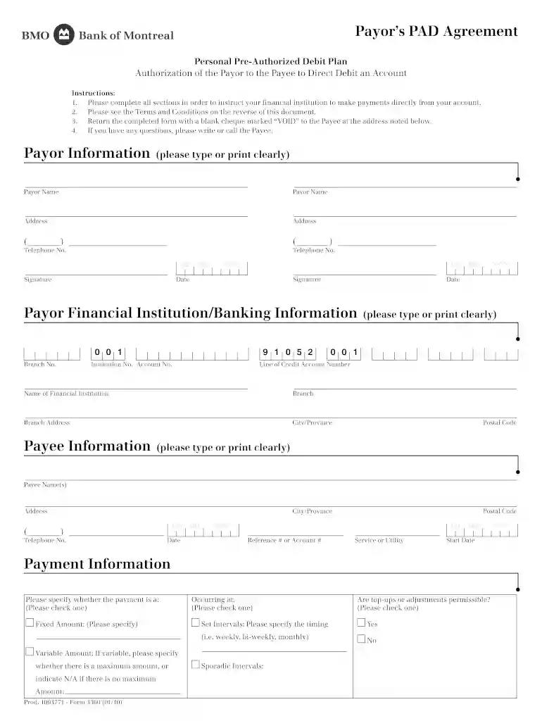 bmo direct deposit form Preview on Page 1