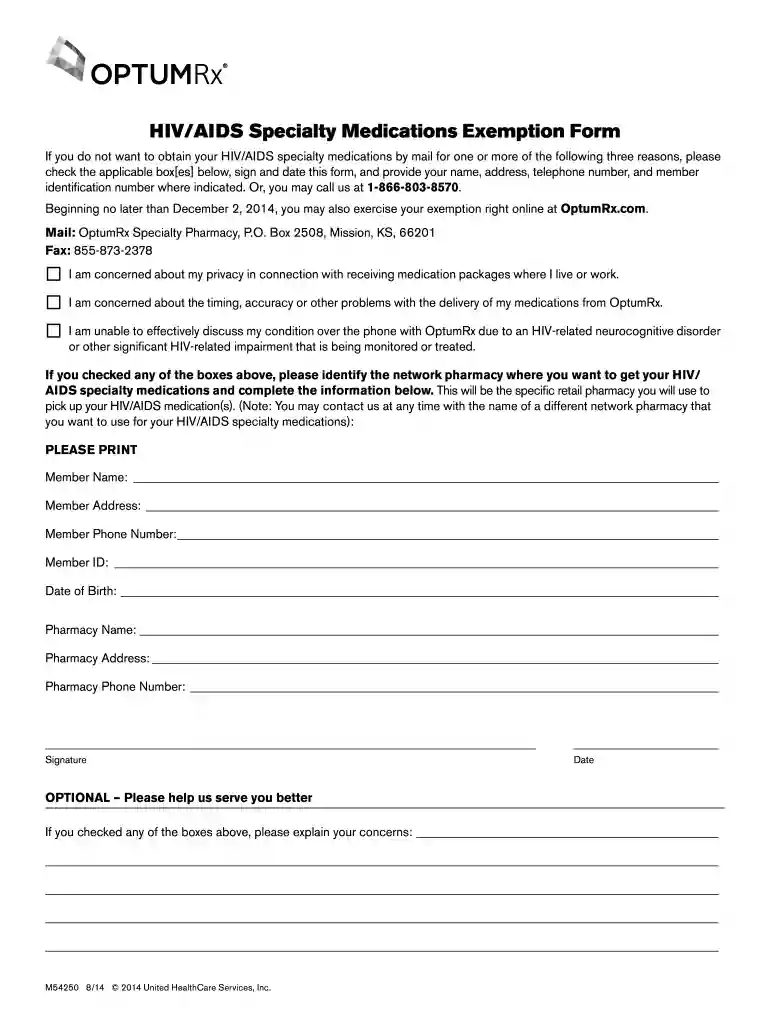 HIV/AIDS Specialty Medications Exemption Form Preview on Page 1