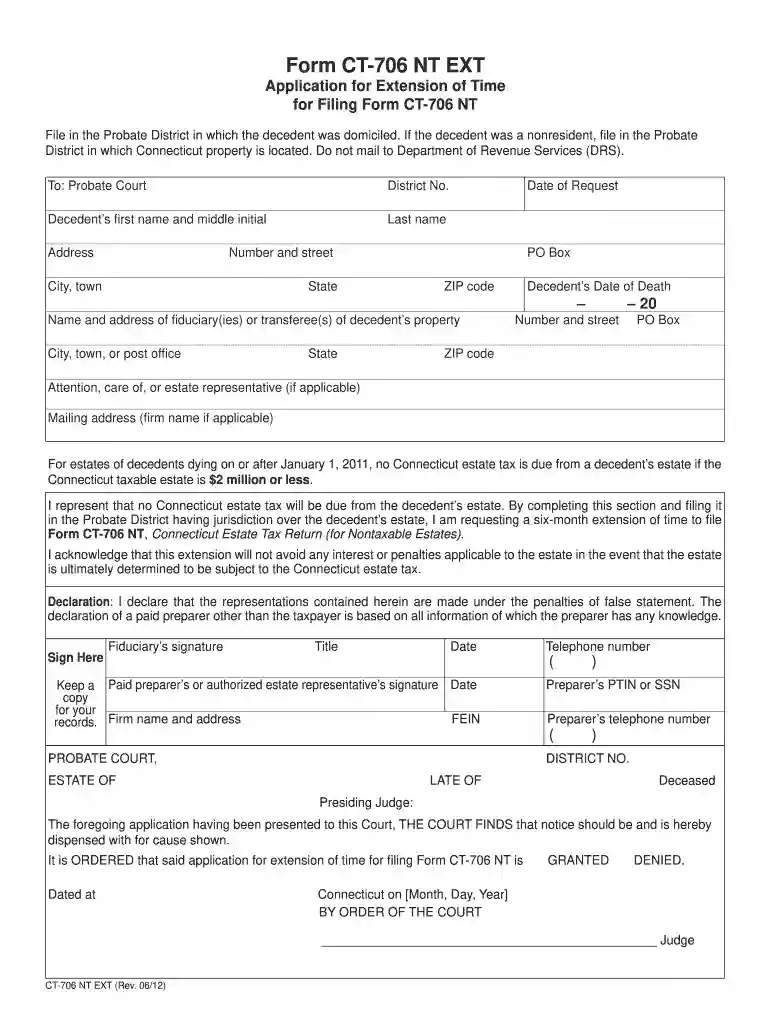 drs ct ct 706 nt ext 2012 form Preview on Page 1