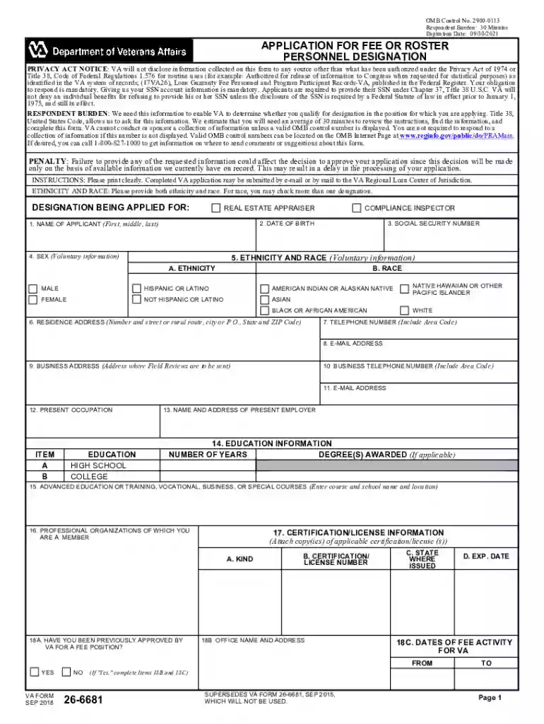 va appraiser application Preview on Page 1