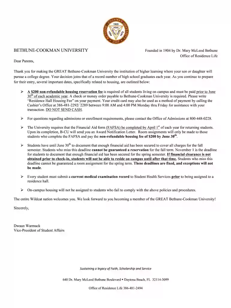 bethune cookman housing portal Preview on Page 1