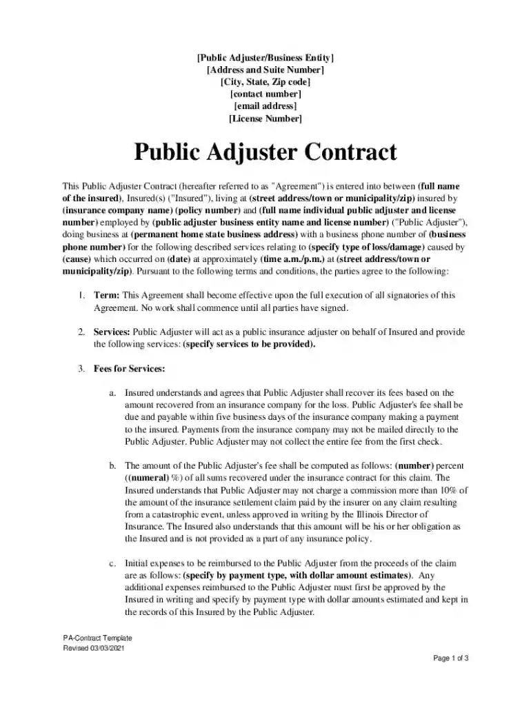 public adjuster contract template Preview on Page 1
