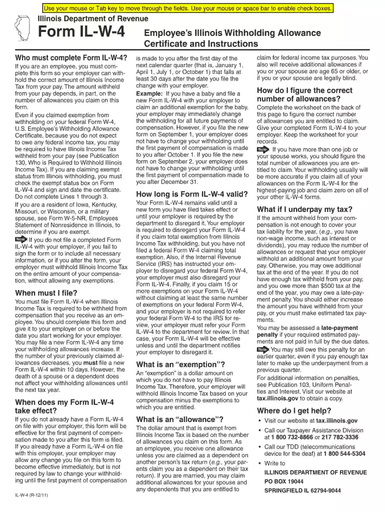 state of illinois w4 fillable form 2011 Preview on Page 1