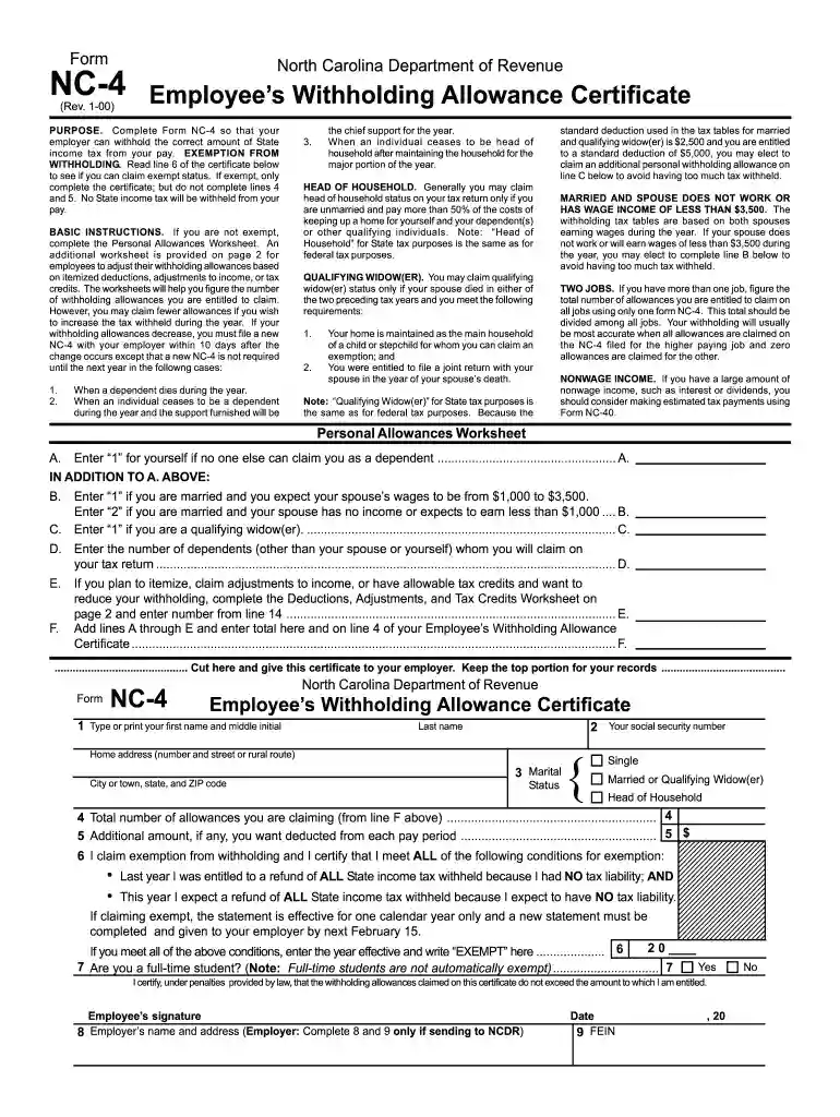 Nc 4 rev 1 00 fillable form Preview on Page 1