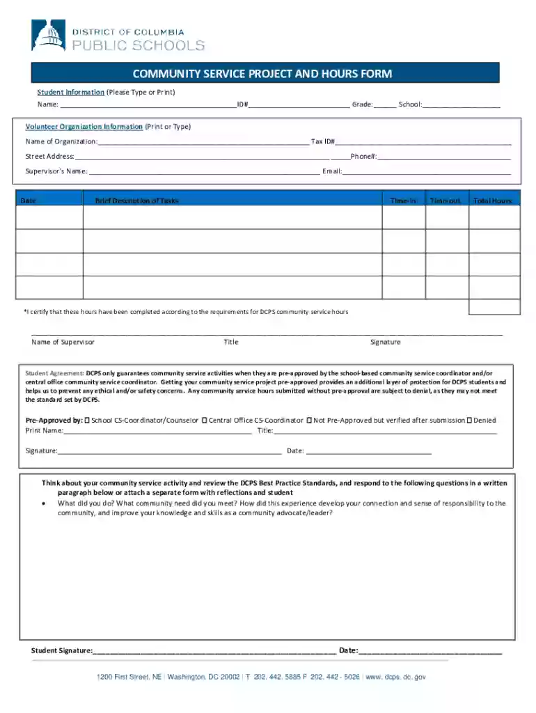 dcps community service form Preview on Page 1