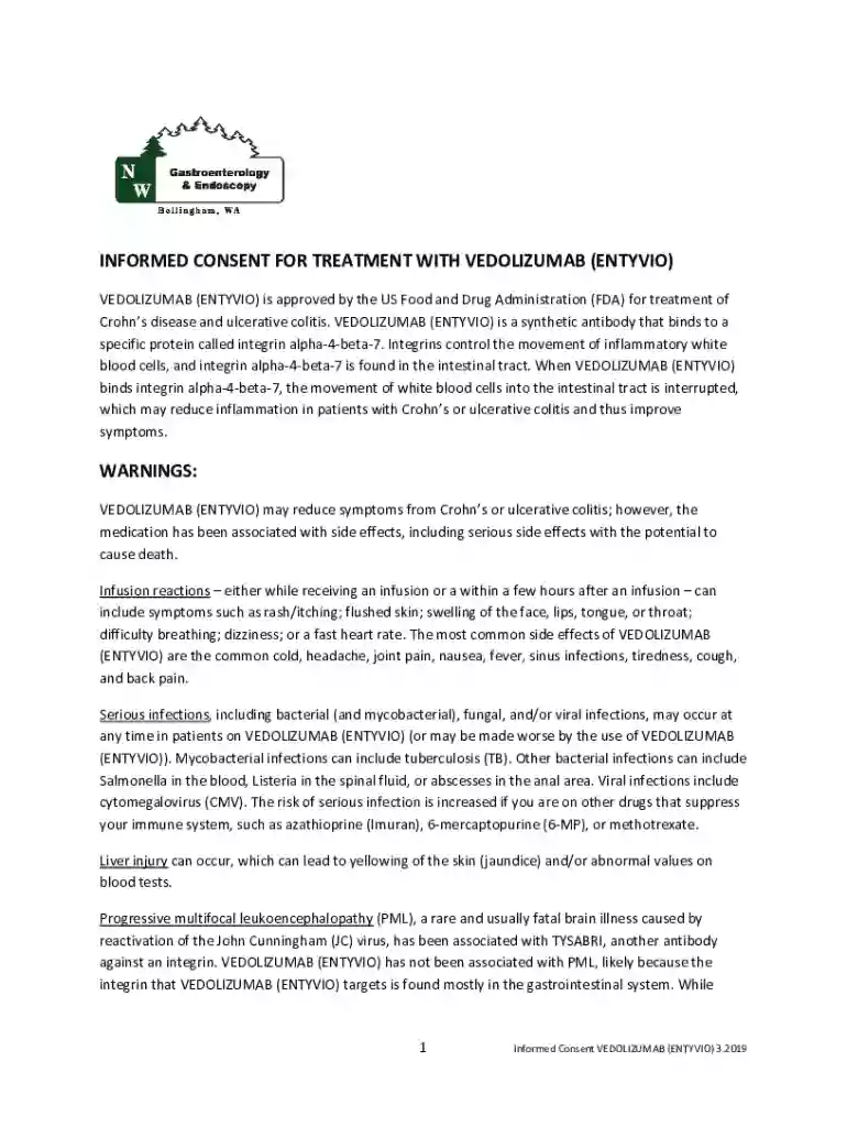 Informed Consent for Vedolizumab Treatment Preview on Page 1