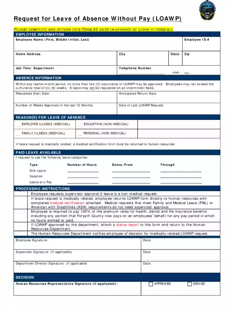 Request for Leave of Absence Without Pay (LOAWP) Preview on Page 1